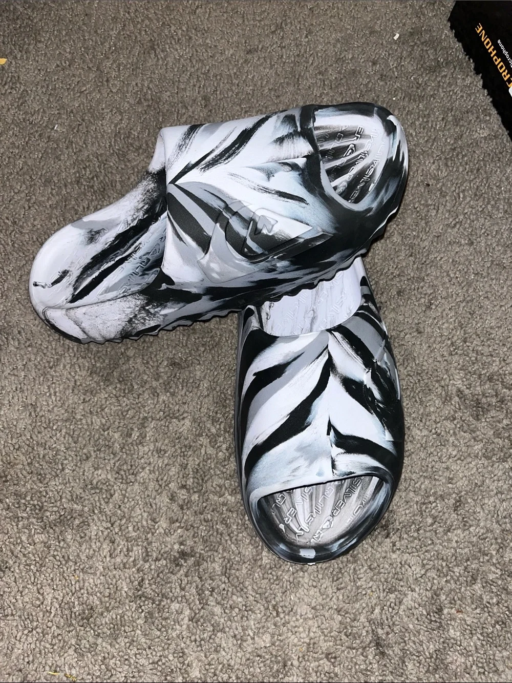 J/SLIDES White and Black Painted Zebra Slide Sandals